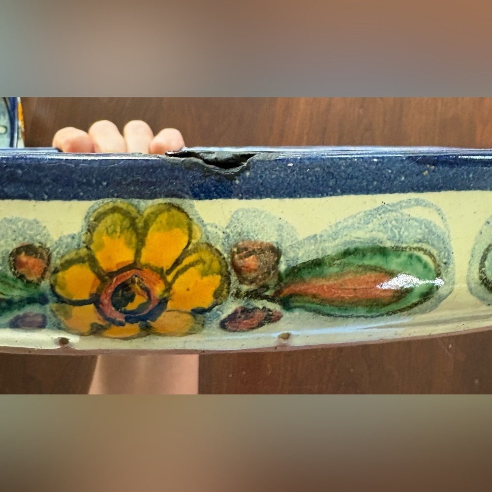 Funky Farmhouse cottage floral mexican Talavera Pottery Tray sunflowers serving - Picture 3 of 4